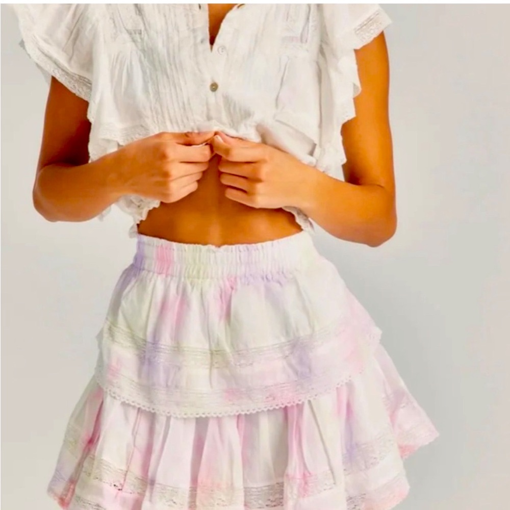 Loveshackfancy NWOT ruffle mini skirt multi tiedye size S